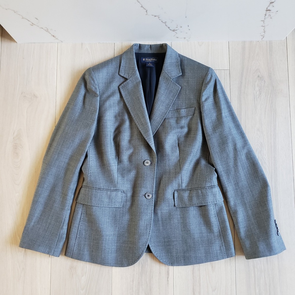 Brooks‎ Brothers Blazer Womens 10 Gray Wool Silk Super 110s Made in Japan Jacket